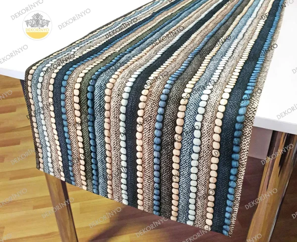 Ponponlu Kilim Desenli Dekoratif Runner Döşemelik Kumaş Dekorinyo